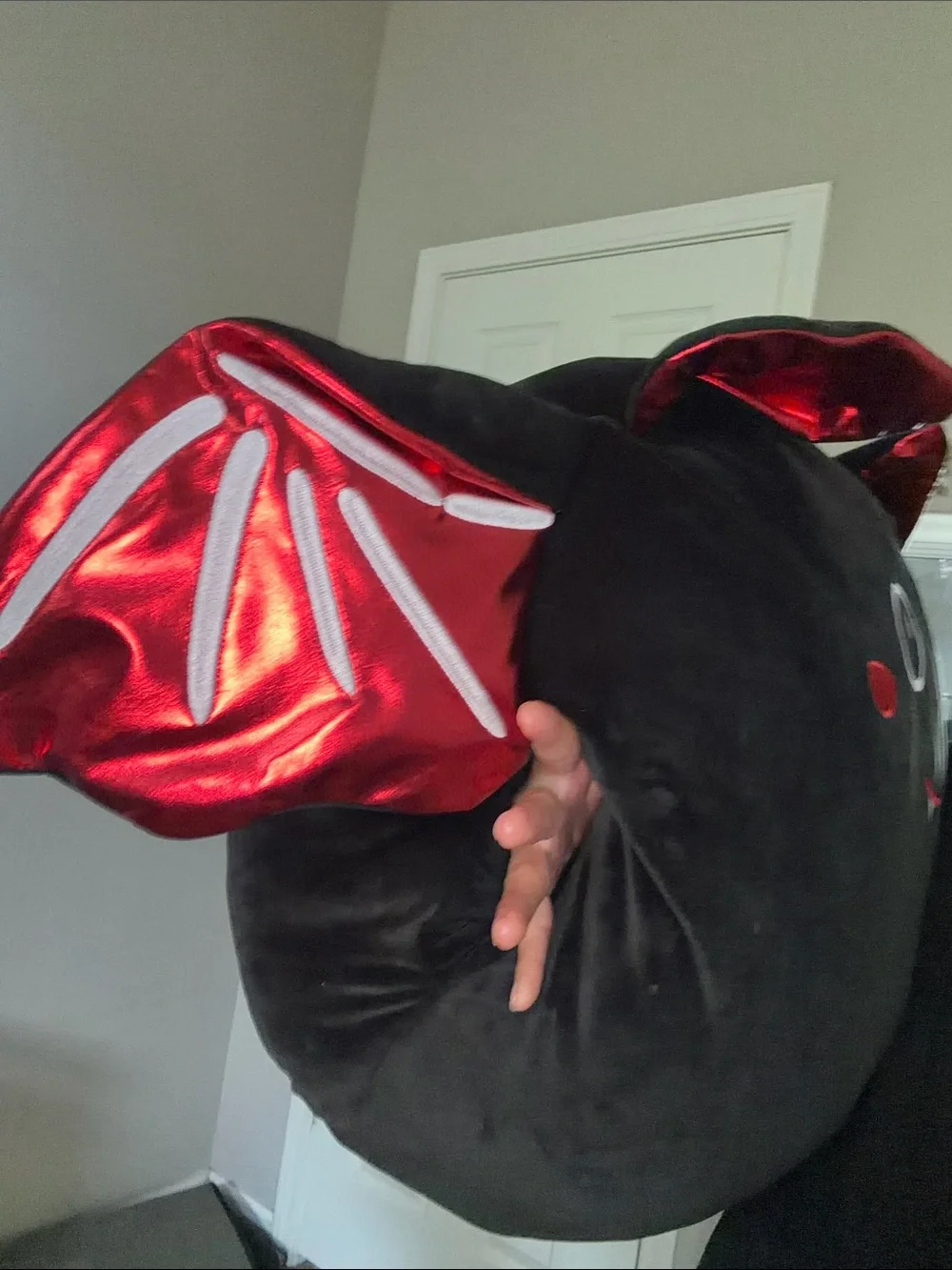 Plush Black and Red Bat Pillow - Cute Vampire Wing Accent